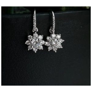 New, sterling silver cz dangle drop flower earrings